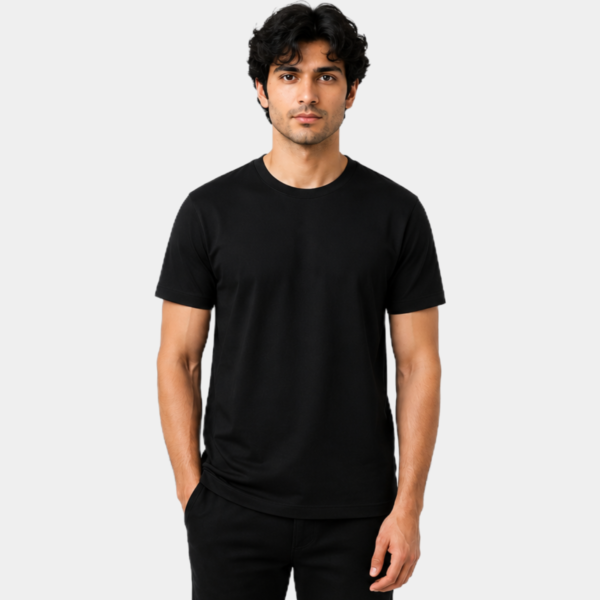 B Front Round Neck T-Shirt - Black Color
