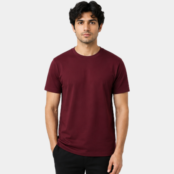 Round Neck T-Shirt - Maroon Color