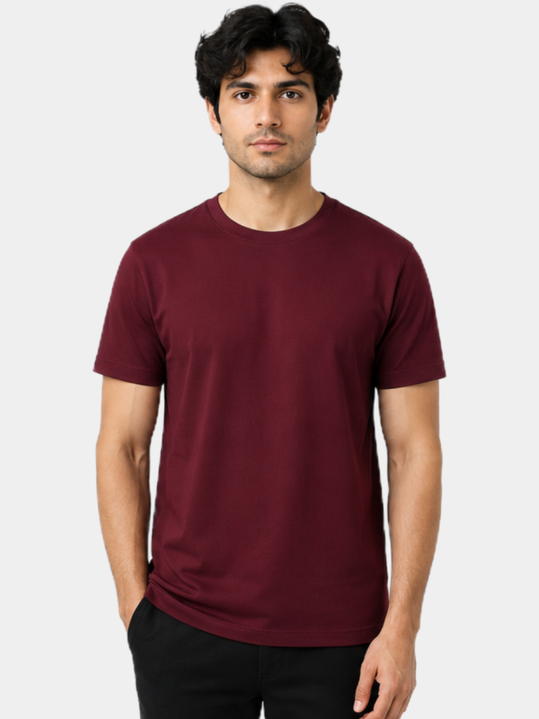 maroon front Round Neck T-Shirt - Maroon Color